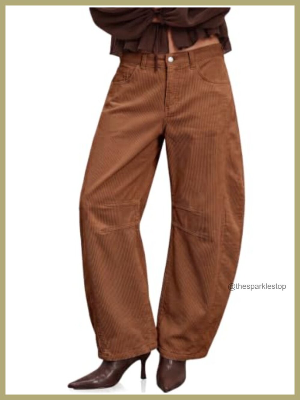 High Waisted Corduroy Barrel Pants Wide Leg Trousers